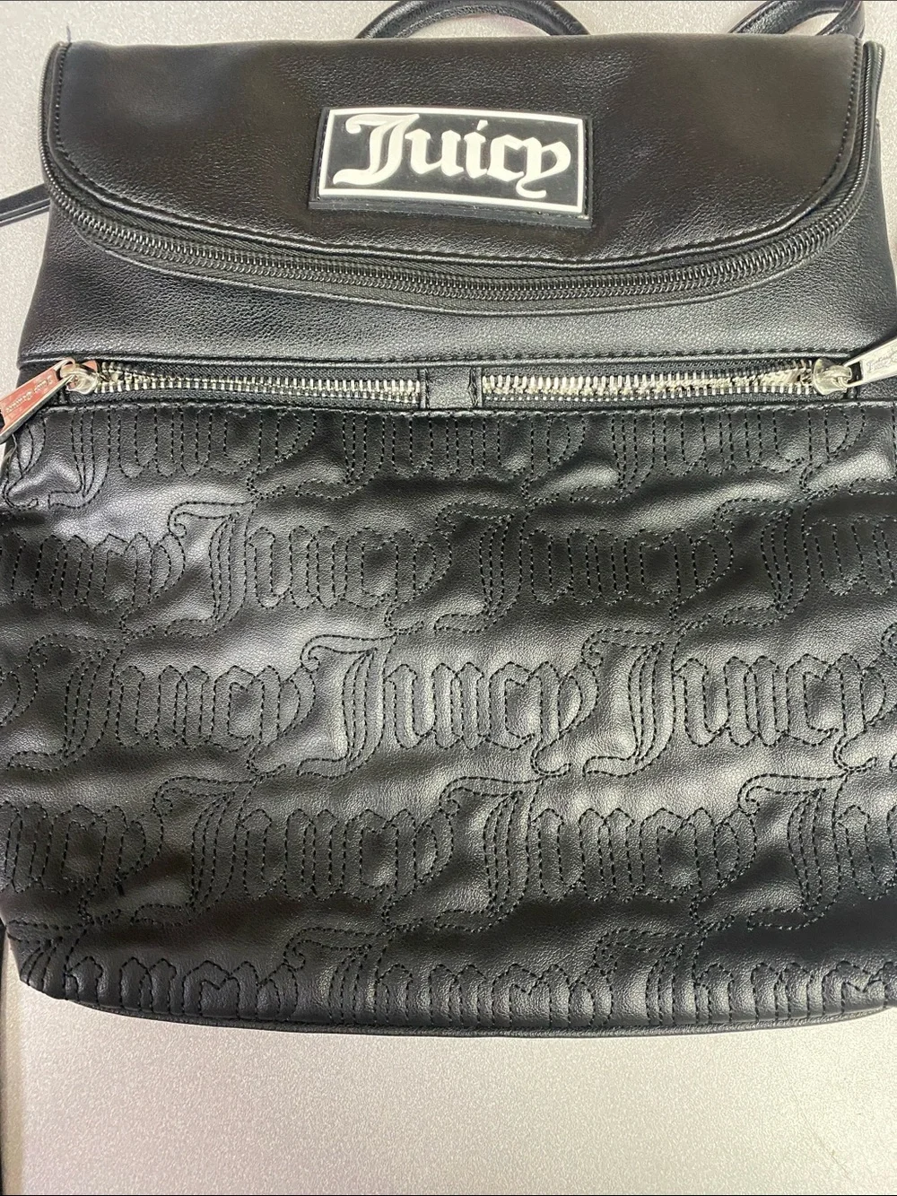 Juicy Couture Black Embossed Logo Backpack with Front Zip